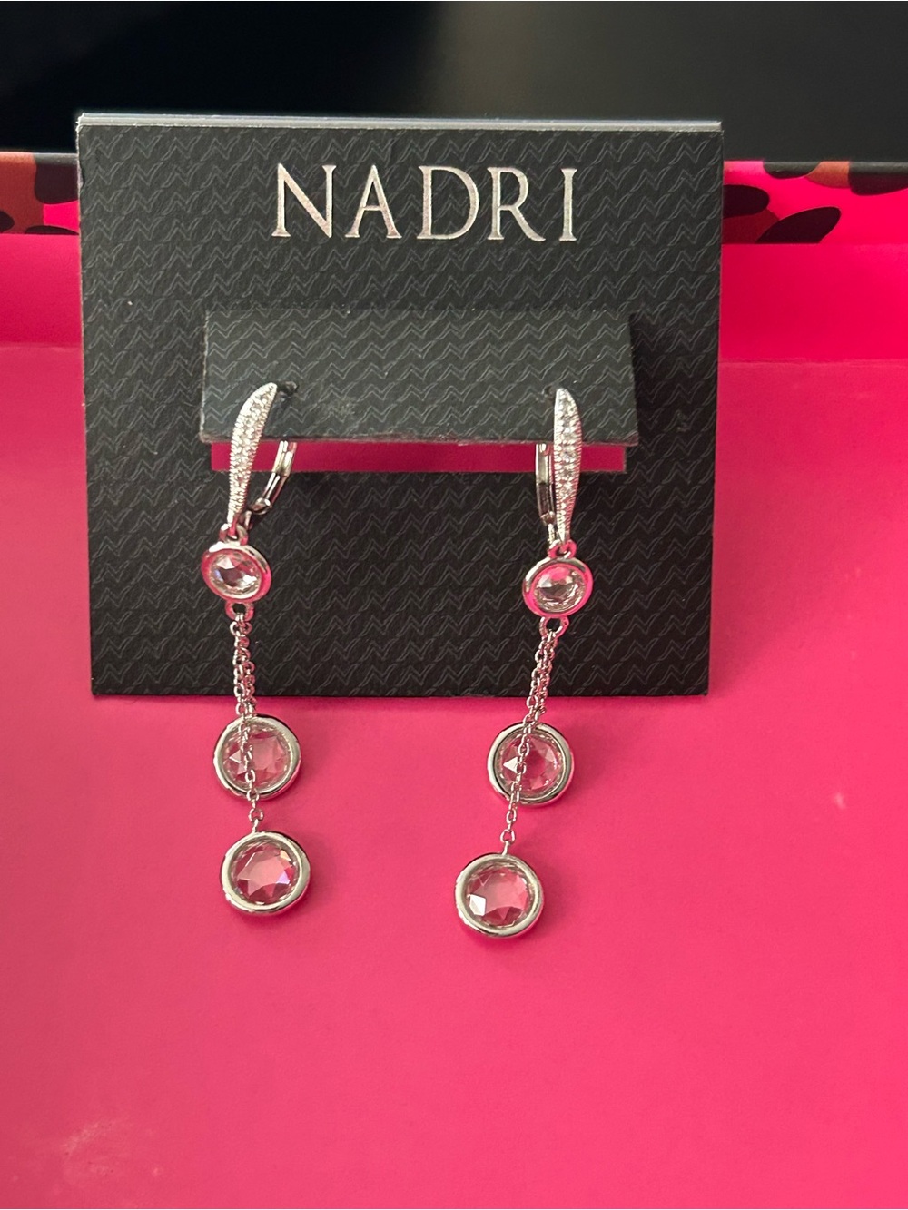 Nadri Silver Crystal Linear Drop Earrings